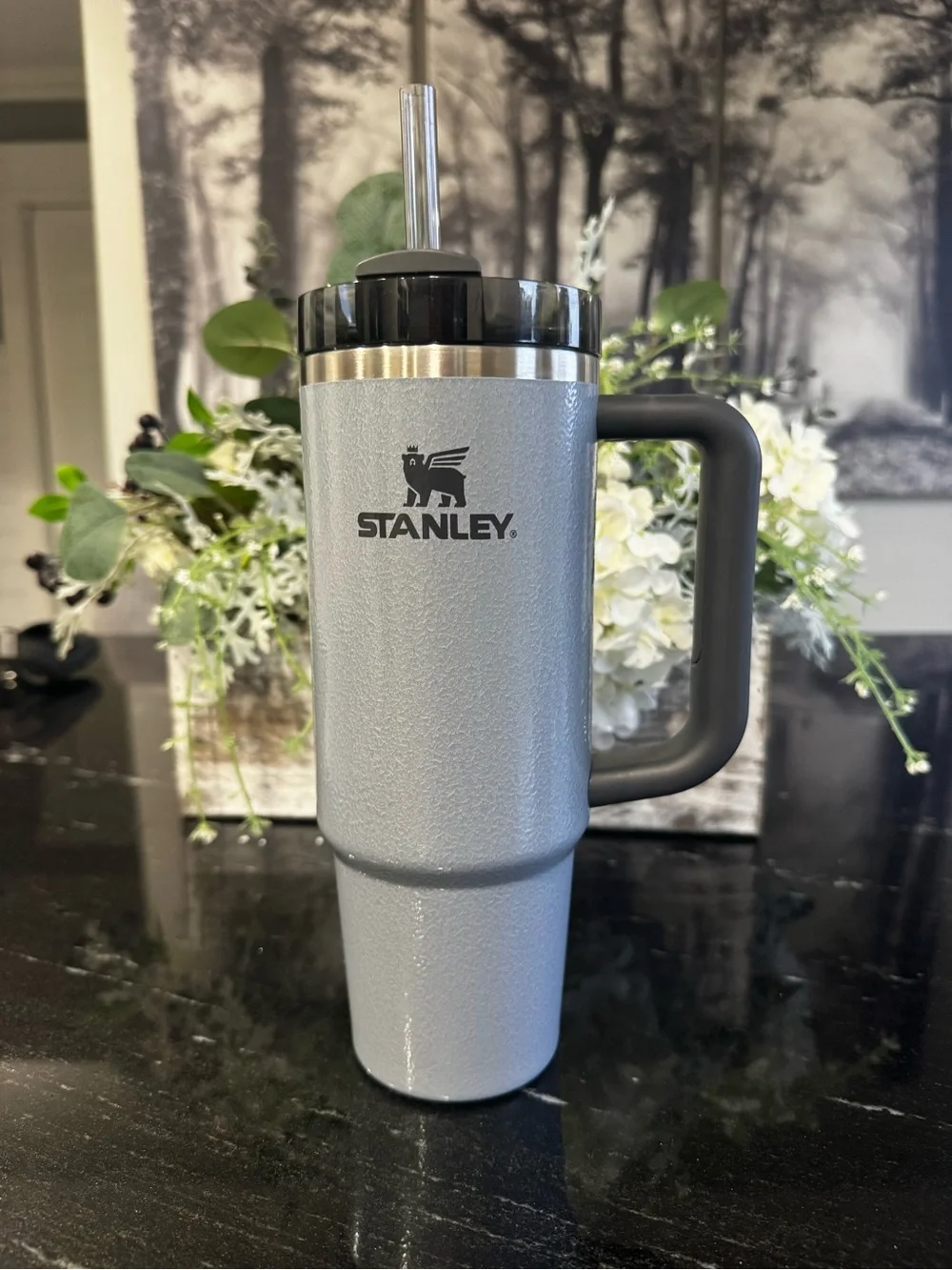 Stanley Light Gray Insulated Travel Tumbler with Handle and Straw - Picture 1 of 10